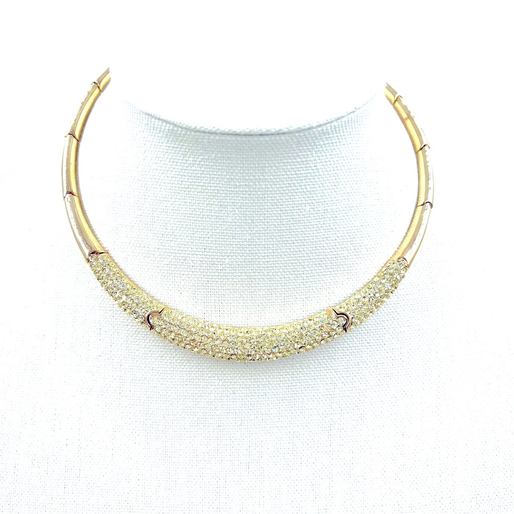 Joan Boyce gold clear crystal collar choker necklace.